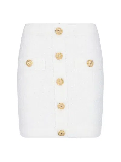 Balmain Knit Mini Skirt With Embossed Buttons Women In White