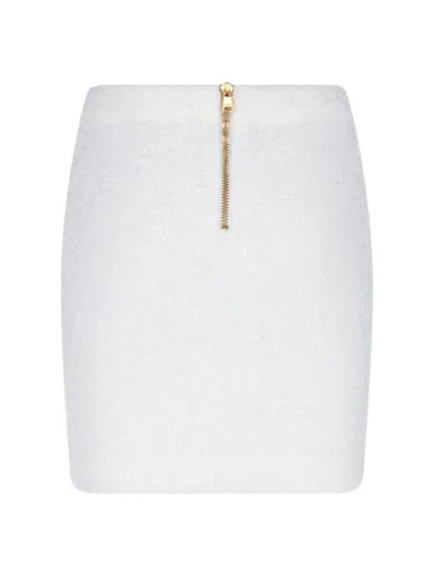 Balmain Knit Mini Skirt With Embossed Buttons Women In White