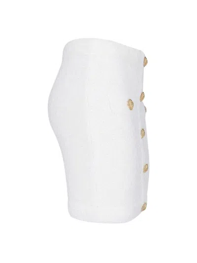Balmain Knit Mini Skirt With Embossed Buttons Women In White