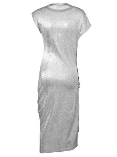 Rabanne Asymmetric Ruched Stretch-lurex Dress In Grey