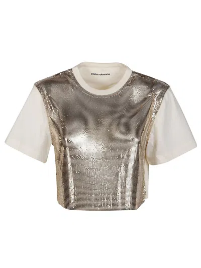 Rabanne Crop Metallic Embellishment Cotton Blend T-shirt In Beige