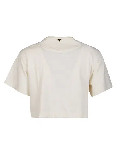 Rabanne Crop Metallic Embellishment Cotton Blend T-shirt In Beige