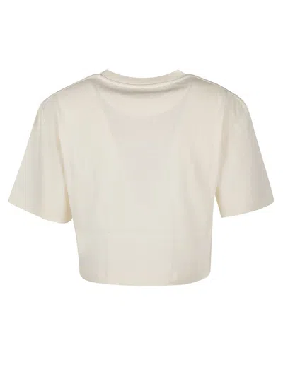 Rabanne Logo-embroidered Cropped T-shirt In Beige