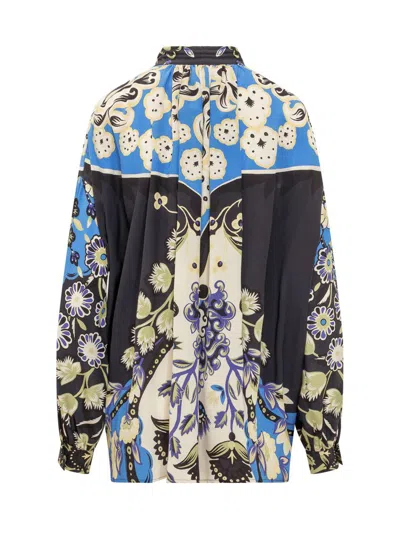 Etro Ornamental Print Silk Blouse In Blue