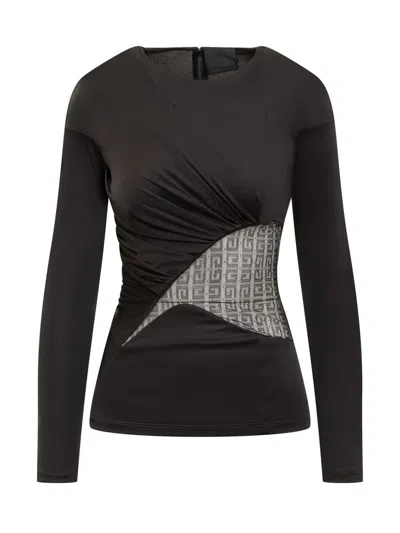 Givenchy Draped Top In Jersey And 4g Lace In Black