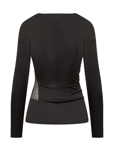Givenchy Draped Top In Jersey And 4g Lace In Black