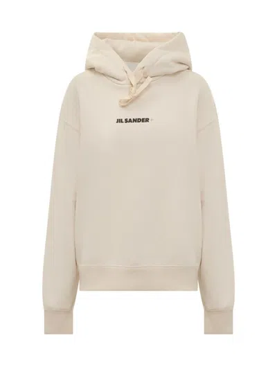 Jil Sander Cotton Hooded Sweatshirt In Beige
