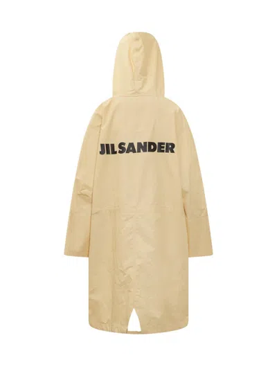Jil Sander Logo Printed Cotton Canvas Parka In Yellow