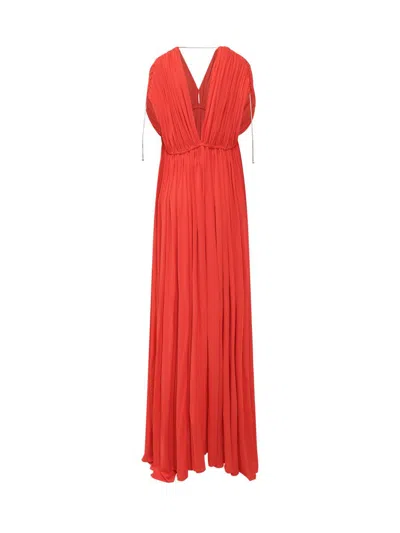 Lanvin V-neck Pleated Gown In Red