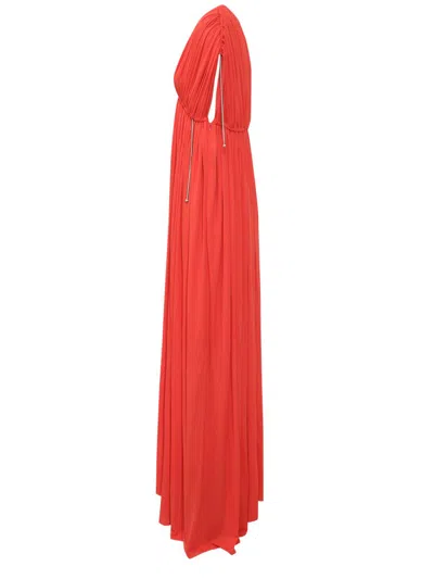 Lanvin V-neck Pleated Gown In Red