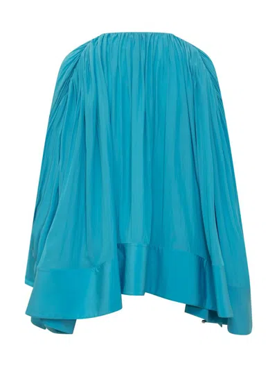 Lanvin Flowing Pleated Blouse Tie Neck In Blue