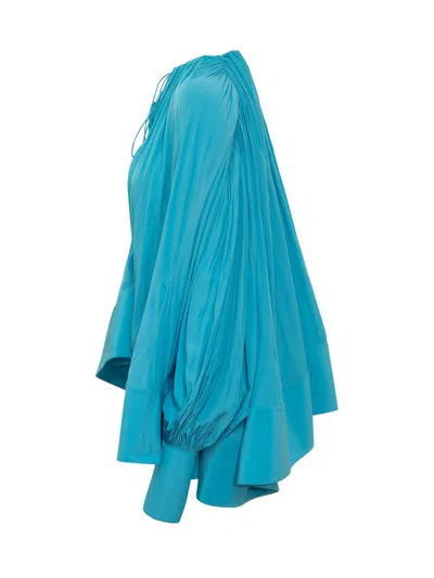 Lanvin Flowing Pleated Blouse Tie Neck In Blue