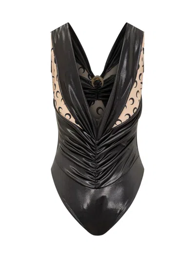 Marine Serre Draped Viscose Bodysuit In Black