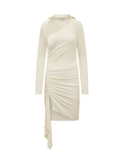 Off-white Viscose Crêpe Draped Dress In Yellow