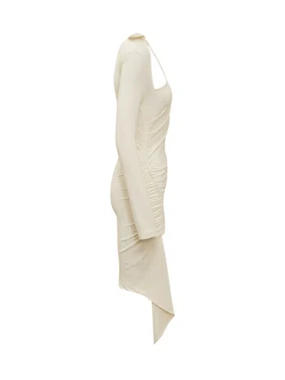 Off-white Viscose Crêpe Draped Dress In Yellow