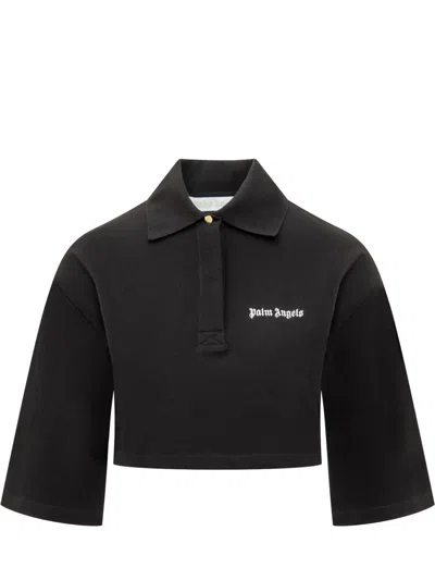 Palm Angels Black Logo Cropped Polo In Black