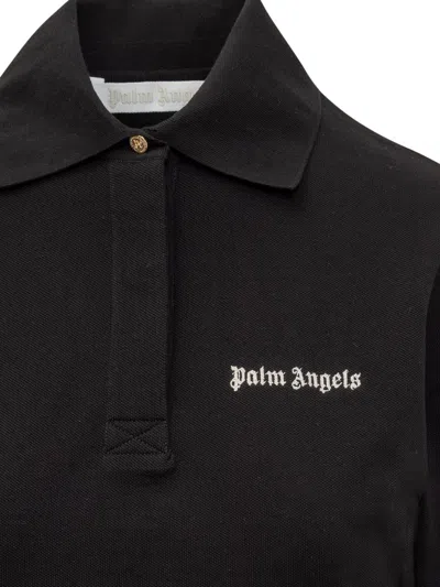 Palm Angels Black Logo Cropped Polo In Black