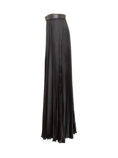 Peter Do Pleated Tech Open Skirt W/ Leather Belt In Black