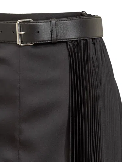Peter Do Pleated Tech Open Skirt W/ Leather Belt In Black