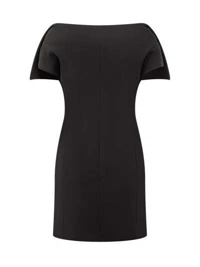 Ferragamo Black Short Dress With Bardot Neckline In Wool Blend Stretch Woman In Black