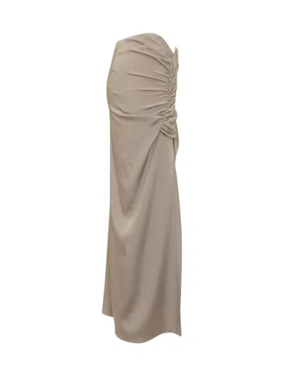The Mannei Womens Mid Calf Ruched Midi Skirt In Beige