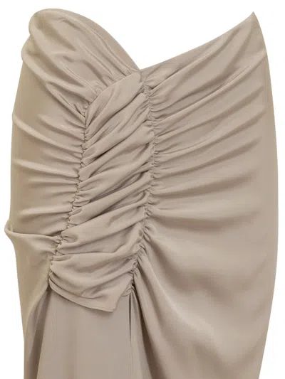 The Mannei Womens Mid Calf Ruched Midi Skirt In Beige