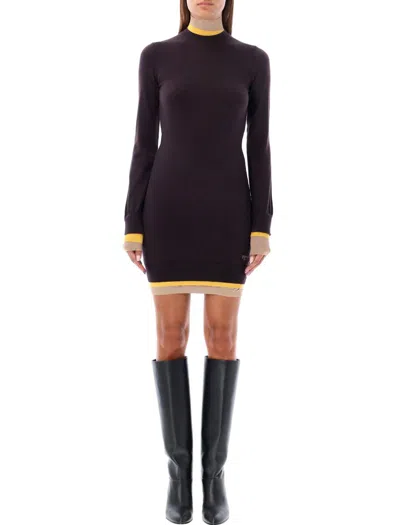 Shop Fendi Multi-layer Mini Dress In Brown + Yellow