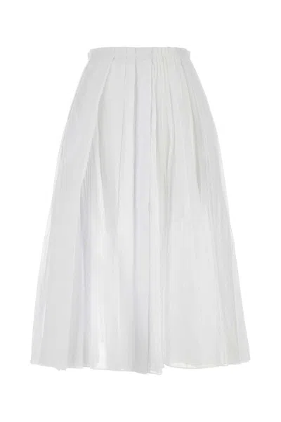 Jil Sander Pleated Midi Skirt In Lightweight Organdy In White