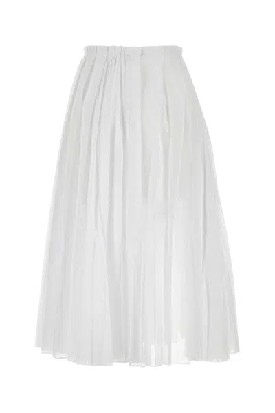Jil Sander Pleated Midi Skirt In Lightweight Organdy In White
