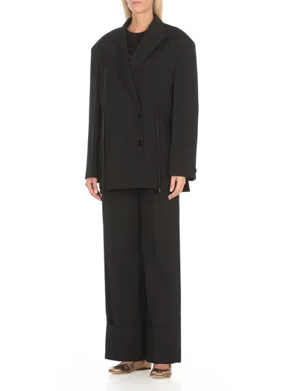 Lanvin Drawstring Waist Deconstructed Jacket In Black