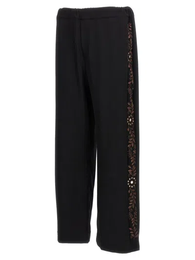 Wales Bonner Embroidered Waistband Wide Leg Trousers In Black