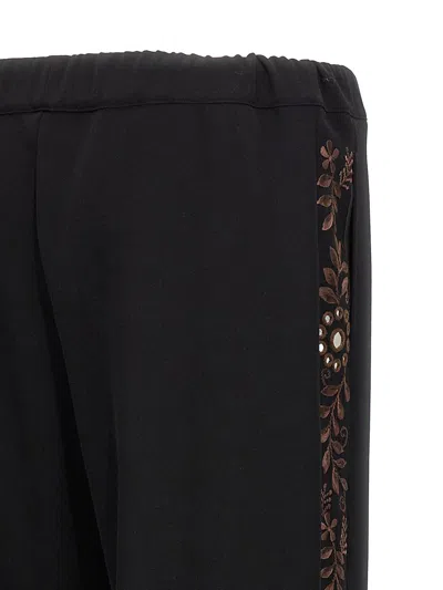 Wales Bonner Embroidered Waistband Wide Leg Trousers In Black
