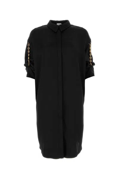 Loewe Abito Chemisier In Raso Nero  Donna In Black