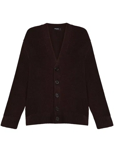 Dsquared2 Knitted Wool Cardigan In Burnt Brown