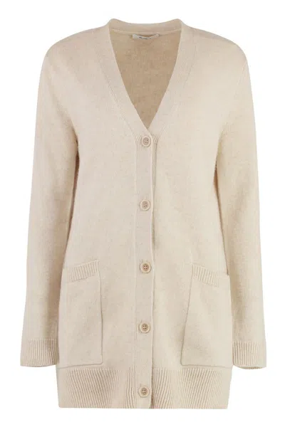 Max Mara Wool And Cashmere Cardigan With Sequin Embroidery In Beige