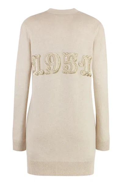 Max Mara Wool And Cashmere Cardigan With Sequin Embroidery In Beige