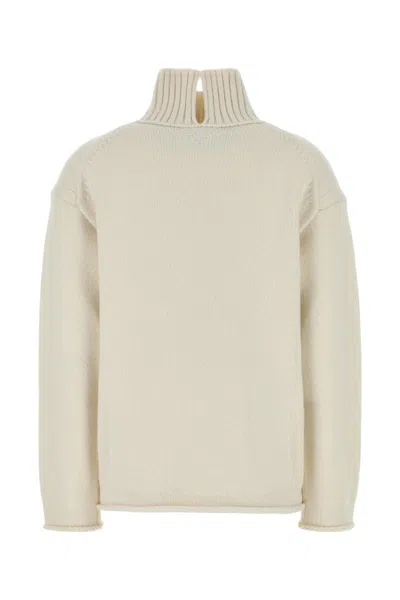 Bottega Veneta Off White Highneck Sweater In Grey