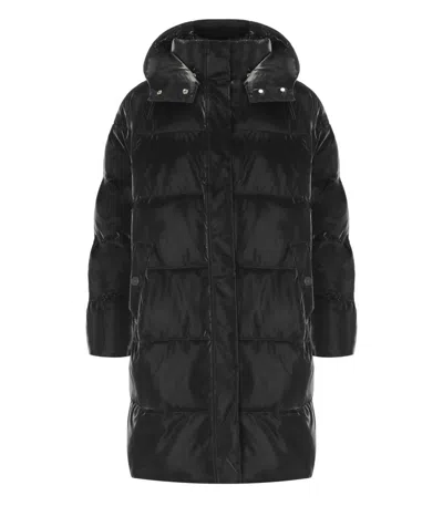 Elisabetta Franchi Black Satin Hooded Padded Coat In Black