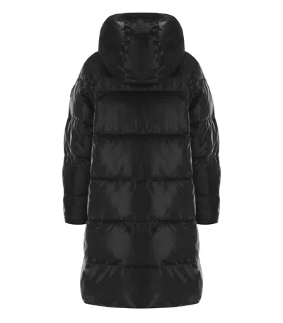 Elisabetta Franchi Black Satin Hooded Padded Coat In Black