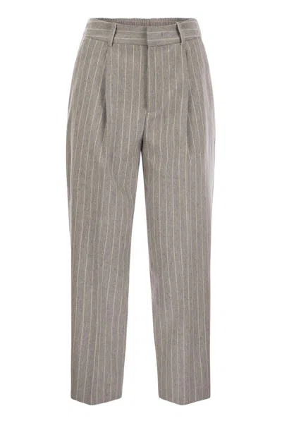 Pt Torino Daisy - Wool And Cashmere Pinstripe Pants In Grey