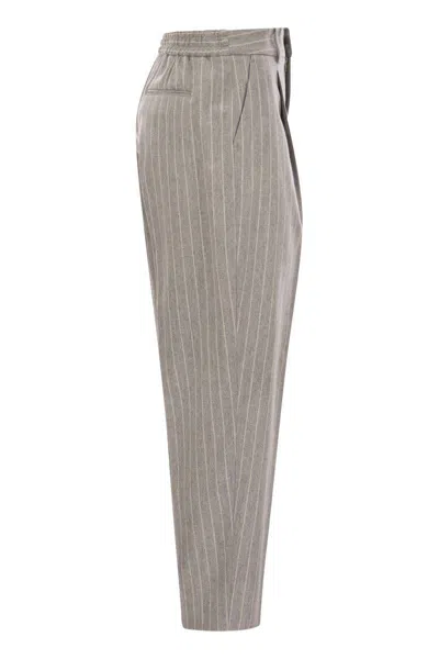 Pt Torino Daisy - Wool And Cashmere Pinstripe Pants In Grey
