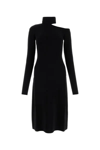 Ferragamo Turtleneck Cold-shoulder Long-sleeve Midi Sweater Dress In Black