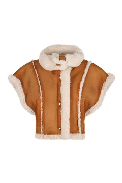 Halfboy Short Sheepskin Jacket In Brown