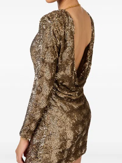 Elisabetta Franchi Sequin-embellished Tulle Mini Dress In Brown