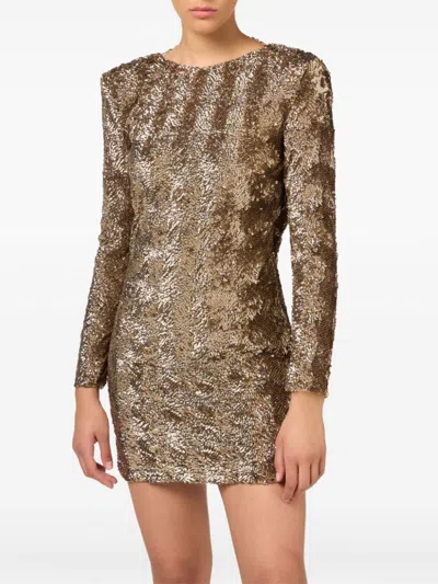 Elisabetta Franchi Sequin-embellished Tulle Mini Dress In Brown