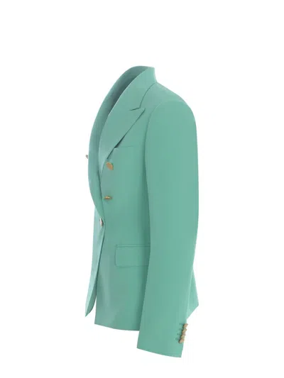 Tagliatore Long Sleeved Lapel Suit Jacket In Verde Acqua