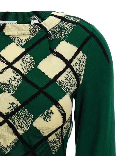Burberry Check Cotton Knit Long Sleeve Sweater In Green
