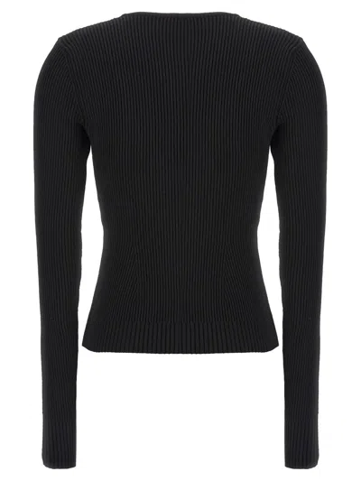Magda Butrym Ribbed Viscose-blend Sweater With Sculptural Chest Detail In Black