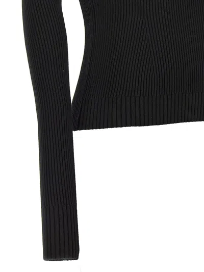 Magda Butrym Ribbed Viscose-blend Sweater With Sculptural Chest Detail In Black