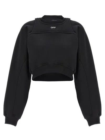Off-white Cotton Sweatshirt With Frontal Logo In White/black